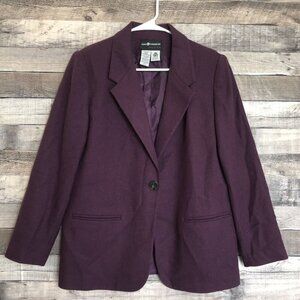 Sag Harbor Petite 100% Wool One Button Lined Blazer Jacket Size 8P Purple